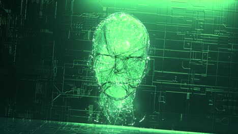 KI-Visualisierungskonzept:-Hellgrüne-Neonpartikel-Explodieren-Und-Erzeugen-Ein-Hologramm-Des-Menschlichen-Gesichts