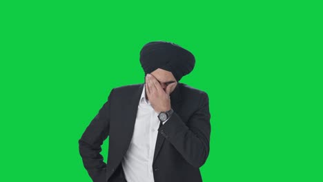 Gestresster-Und-Angespannter-Sikh-indischer-Geschäftsmann-Auf-Grünem-Bildschirm