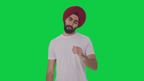 Kranker-Sikh-Indianer,-Der-Unter-Nackenschmerzen-Leidet,-Grüner-Bildschirm