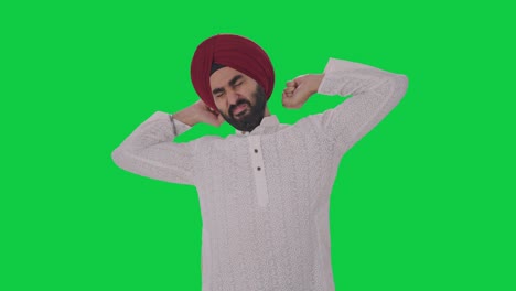 Pantalla-Verde-Del-Hombre-Indio-Sikh-Somnoliento-Y-Cansado