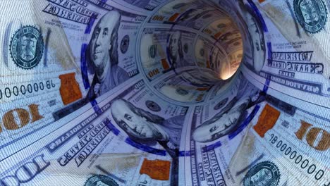 Finanz--Und-Investitionskonzept-Tunnel-Von-Gelddollar-In-Richtung-Leichtem-Cashflow-3D-Animation-Eines