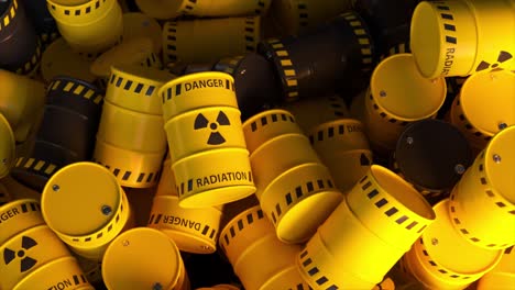Mülldeponie-Aus-Gelben-Und-Schwarzen-Fässern-Mit-Nuklearem-Radioaktivem-Abfall,-Gefahr-Einer-Strahlenkontamination