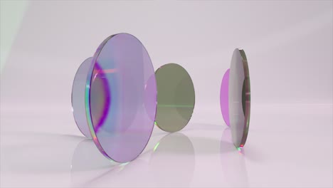 Bunte,-Durchscheinende-Glasblöcke-Drehen-Und-Drehen-Sich-Auf-Weißen-Hintergrundlinsen,-3D-Animation-Von