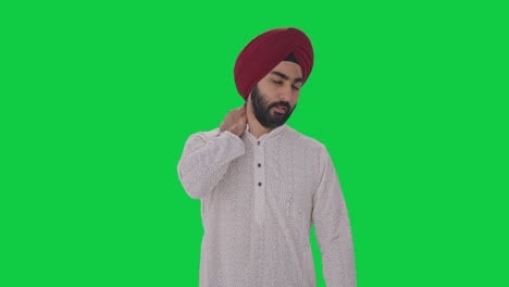Kranker-Sikh-Indianer,-Der-Unter-Nackenschmerzen-Leidet,-Grüner-Bildschirm