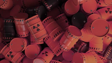 Animation-Mehrerer-Roter-Fässer-Mit-Schwarzen-Atomsymbolen,-Atomkraft-Und-Energiekonzept-3d