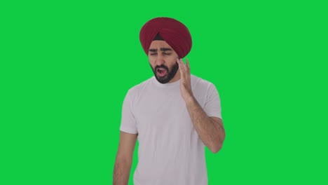 Kranker-Sikh-Indianer,-Der-Unter-Zahnschmerzen-Leidet,-Grüner-Bildschirm
