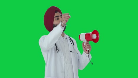 Médico-Indio-Sikh-Enojado-Protestando-Por-La-Pantalla-Verde-De-Derechos