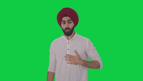 Kranker-Sikh-Indianer-Mit-Asthmaanfall,-Grüner-Bildschirm