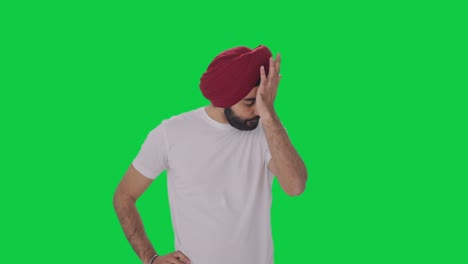 Trauriger-Und-Verärgerter-Sikh-Indianer,-Grüner-Bildschirm
