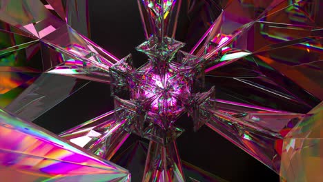 Science-Fiction-Konzept-Ein-Komplexer-Technologischer-Diamantmechanismus-Dreht-Neonlicht-3D-Animation-Von