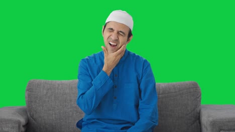 Hombre-Musulmán-Enfermo-Que-Sufre-Dolor-De-Muelas-Pantalla-Verde