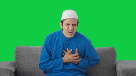 Kranker-Muslimischer-Mann-Mit-Schwerem-Herzinfarkt,-Grüner-Bildschirm
