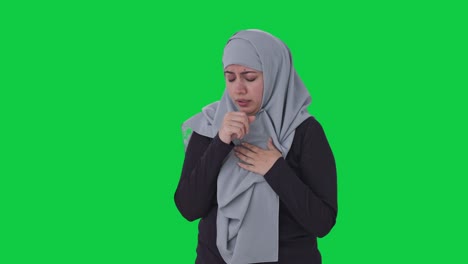 Sick-Muslim-woman-suffering-from-Fever-Green-screen