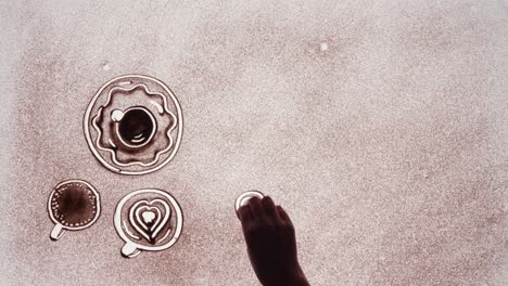 Top-view-timelapse-sand-art-animation-of-different-coffe-types