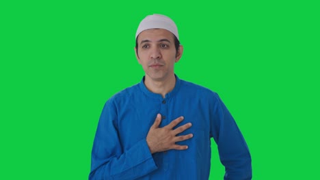 Kranker-Muslimischer-Mann,-Der-An-Erkältung-Und-Husten-Leidet,-Grüner-Bildschirm