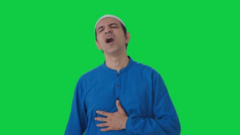 Kranker-Muslimischer-Mann-Mit-Asthmaanfall,-Grüner-Bildschirm