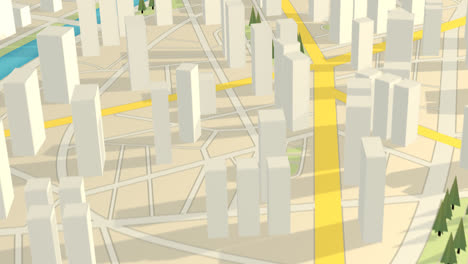 Sistema-De-Transporte-Urbano-En-El-Mapa-Blanco-Y-Abstracto-De-La-Ciudad-Gps-Con-La-Representación-3d-De-Rascacielos-Y-árboles.-El-Concepto-Del-Plan-Cartográfico-Está-Lleno-De-Calles-Y-Rutas.
