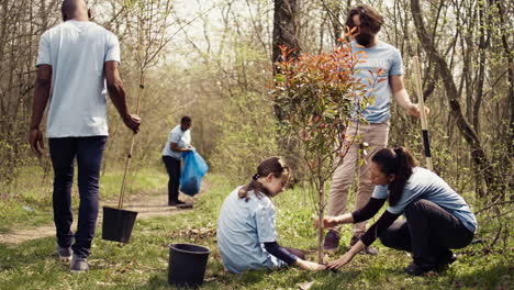Eine-Gruppe-Freiwilliger-Pflanzt-Im-Waldgebiet-Neue-Setzlinge