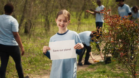 Portrait-of-sweet-girl-with-save-our-planet-poster-against-pollution
