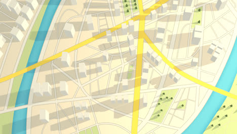 Sistema-De-Transporte-Urbano-En-El-Mapa-Blanco-Y-Abstracto-De-La-Ciudad-Gps-Con-La-Representación-3d-De-Rascacielos-Y-árboles.-El-Concepto-Del-Plan-Cartográfico-Está-Lleno-De-Calles-Y-Rutas.