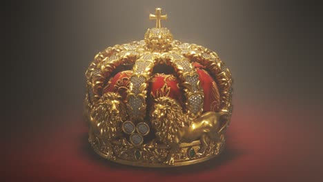 Royal-vintage-golden-crown-with-cross-and-lions.-Symbolizing-monarchy-kingdom-royalty-and-authority.-Many-small-diamonds-and-gems-are-placed-in-beautiful-manner.-Close-up-shot.