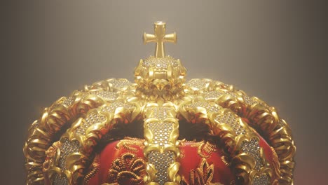 Royal-vintage-golden-crown-with-cross-and-lions.-Symbolizing-monarchy-kingdom-royalty-and-authority.-Many-small-diamonds-and-gems-are-placed-in-beautiful-manner.-Close-up-shot.
