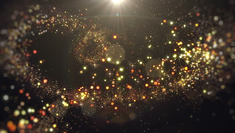 Abstract-technology-background-with-glitter-particle-motion-in-a-cyber-space-Gold-shape