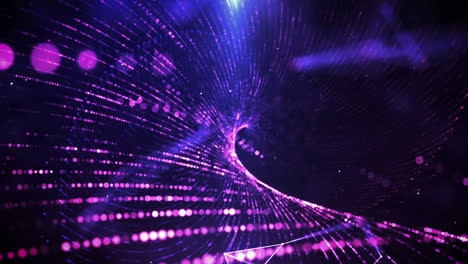 Abstrakter-Digitaler-Fluss-Eines-Leuchtend-Violetten-Science-Fiction-Energietunnels-Auf-Dunklem-Hintergrund.