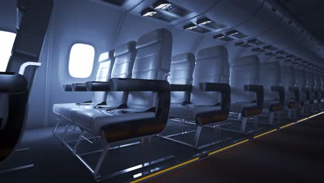 Unzählige-Leere-Flugzeugsitze-Im-Inneren-Eines-Modernen,-Eleganten-Flugzeugs.-Bequemes-Reisen-In-Einem-Kommerziellen-Business-Class-Flugzeug.-Endlose,-Nahtlose-Loop-Animation.-Ein-Finanzieller-Erfolg.