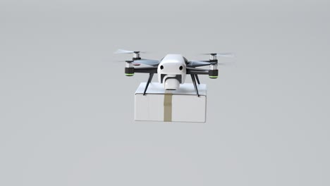 Delivery-drone-is-landing-on-the-marked-area-and-leaving-the-package.-Modern-way-of-delivering-or-transportation.-Autonomous-shipping-and-delivery-of-goods-through-aircraft.-Logistics-concept.