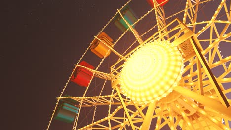 Colorful-Ferris-wheel-spinning-slowly-in-amusement-park-at-night-with-stars-in-the-background.-Entertainment-and-fun.-Endless-loop.-Recreation-carousel-at-carnival.