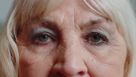 Extreme-close-up-macro-portrait-of-wrinkled-face,-old-senior-beautiful-woman-eyes-looking-at-camera