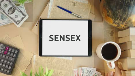 Sensex-Wird-Auf-Dem-Bildschirm-Eines-Finanz-Tablets-Angezeigt