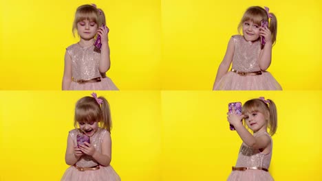 Lächelndes-Kind-Mädchen-5-6-Jahre-Alt-Mit-Sprechenden-Gesprächen-Auf-Dem-Handy-Führen-Gespräch