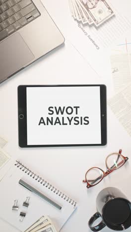 VERTICAL-VIDEO-OF-SWOT-ANALYSIS-DISPLAYING-ON-A-TABLET-SCREEN