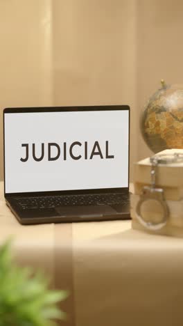 Vertikales-Video-Eines-Gerichtsurteils,-Das-Auf-Dem-Bildschirm-Eines-Juristischen-Laptops-Angezeigt-Wird