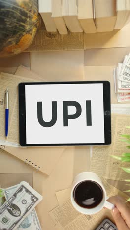 Vertikales-Video-Der-UPI-Anzeige-Auf-Dem-Bildschirm-Eines-Finanz-Tablets