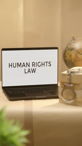 Vertikales-Video-Zum-Menschenrechtsgesetz,-Angezeigt-Auf-Dem-Bildschirm-Eines-Juristischen-Laptops