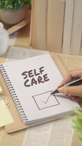 VERTICAL-VIDEO-OF-TICKING-OFF-SELF-CARE-WORK-FROM-CHECKLIST