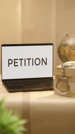 Vertikales-Video-Einer-Petition,-Das-Auf-Dem-Bildschirm-Eines-Juristischen-Laptops-Angezeigt-Wird