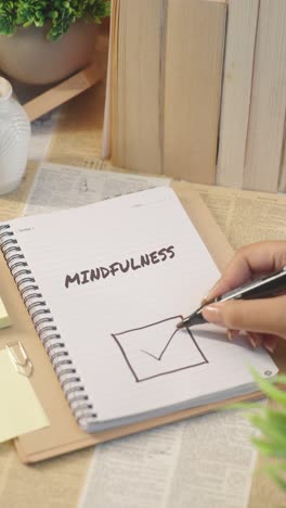 VERTICAL-VIDEO-OF-TICKING-OFF-MINDFULNESS-WORK-FROM-CHECKLIST