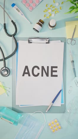 VERTICAL-VIDEO-OF-ACNE-WRITTEN-ON-MEDICAL-PAPER