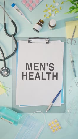 VERTICAL-VIDEO-OF-MEN'S-HEALTH-WRITTEN-ON-MEDICAL-PAPER