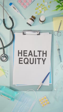 VERTICAL-VIDEO-OF-HEALTH-EQUITY-WRITTEN-ON-MEDICAL-PAPER