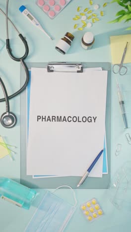 VERTICAL-VIDEO-OF-PHARMACOLOGY-WRITTEN-ON-MEDICAL-PAPER