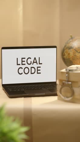Vertikales-Video-Des-Rechtskodex,-Angezeigt-Auf-Dem-Bildschirm-Eines-Juristischen-Laptops