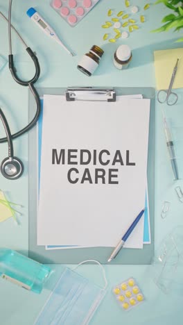 VERTICAL-VIDEO-OF-MEDICAL-CARE-WRITTEN-ON-MEDICAL-PAPER