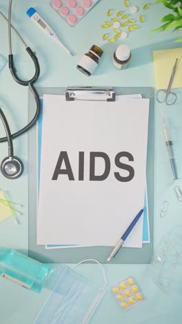 VERTICAL-VIDEO-OF-AIDS-WRITTEN-ON-MEDICAL-PAPER