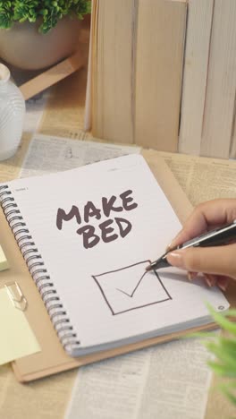 VERTICAL-VIDEO-OF-TICKING-OFF-MAKE-BED-WORK-FROM-CHECKLIST
