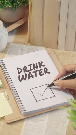 VERTICAL-VIDEO-OF-TICKING-OFF-DRINK-WATER-WORK-FROM-CHECKLIST